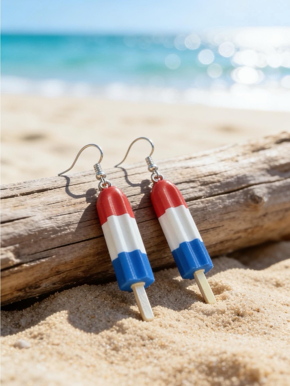 Patriotic USA Rocket Pop Popsicle Dangle Earrings - Red White Blue